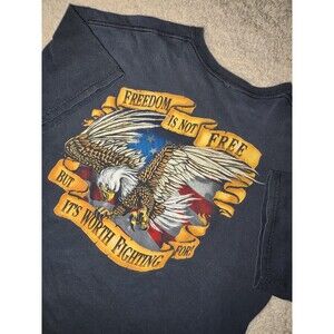 Freedom Is Not Free Vintage USA T-Shirt Big Eagle Flag Graphic Back Patriotic XL